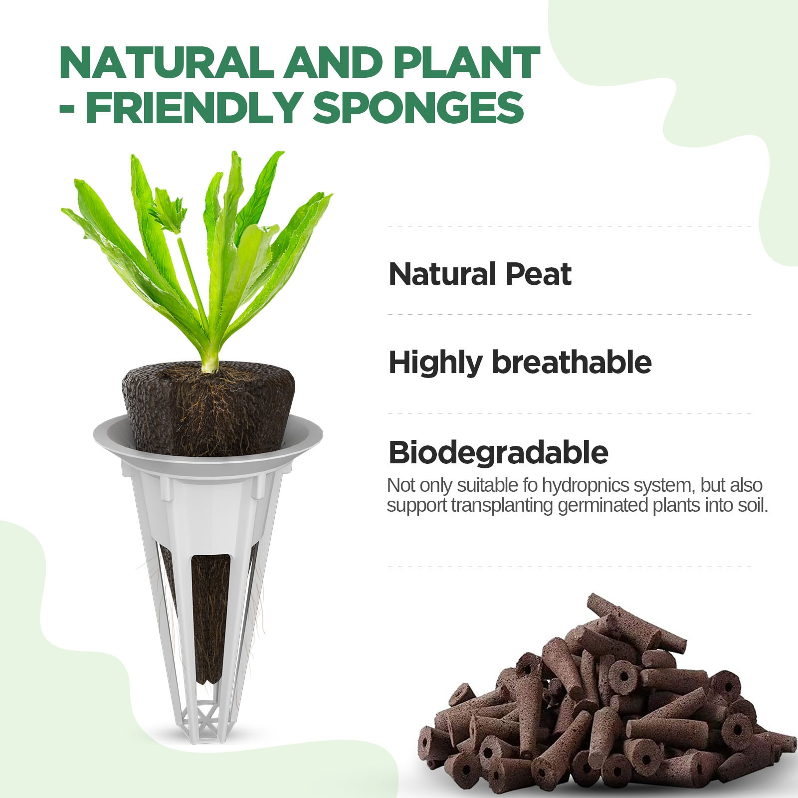 Esponjas naturales de turba — biodegradables y altamente transpirables