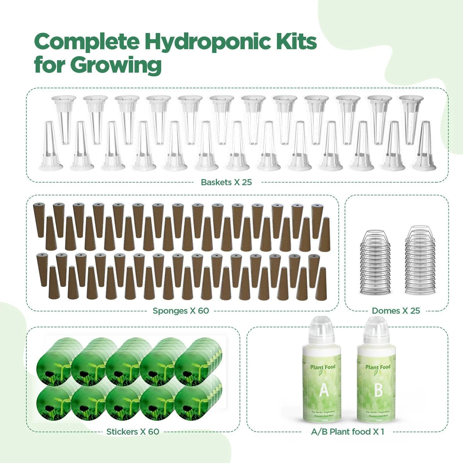 Contenido del kit hidropónico LetPot de 172 piezas