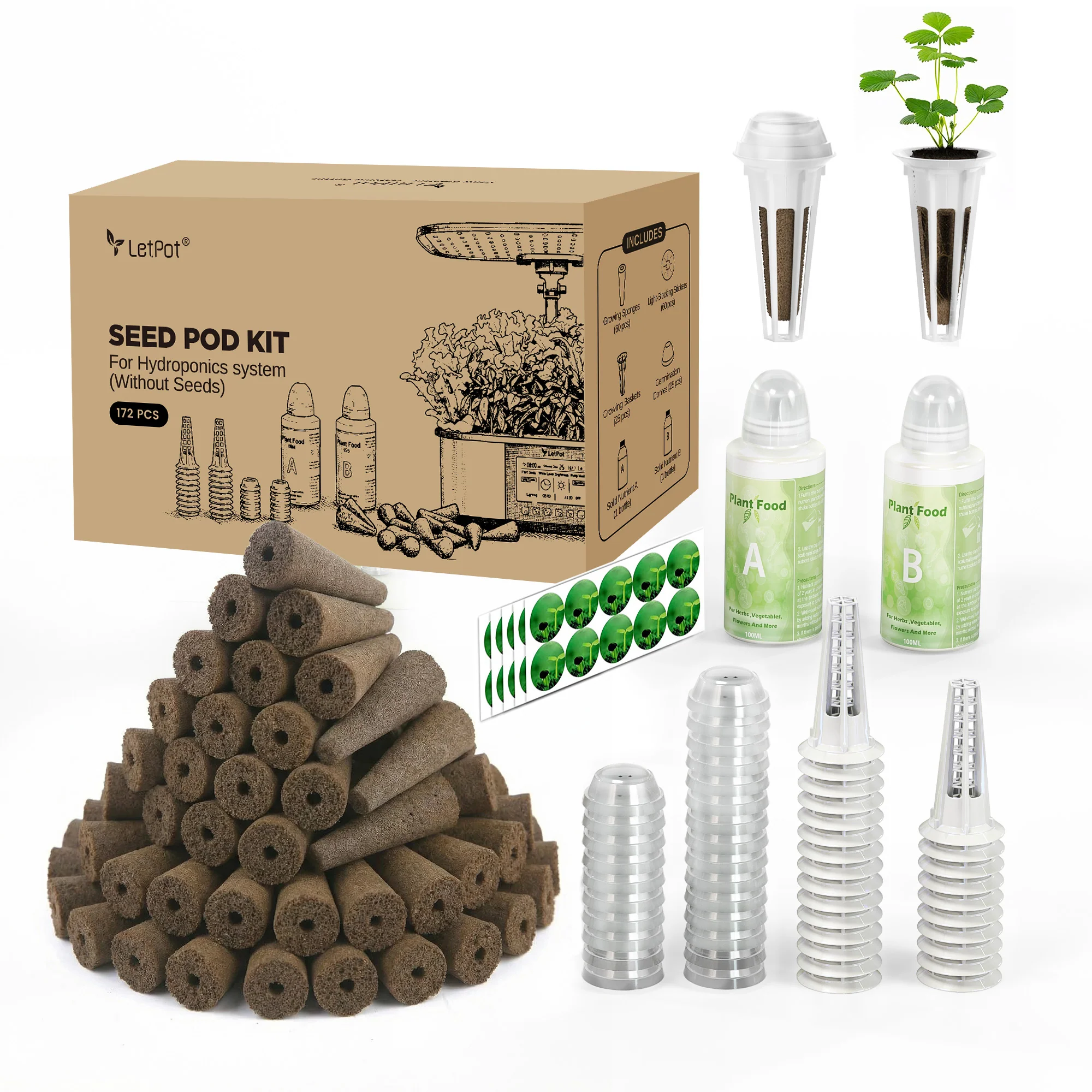 Kit LetPot de repuestos para cultivo hidropónico con esponjas, canastas y nutrientes